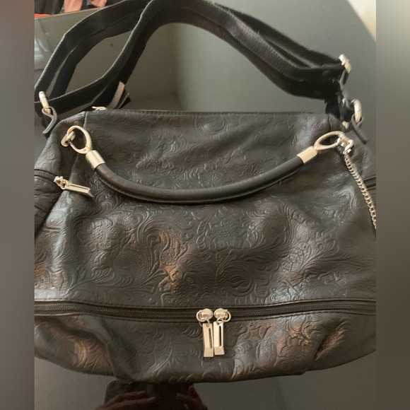 Roberta M  Designer  Italy Genuine Black Leather with Paisley Pattern Bag - Picture 5 of 7